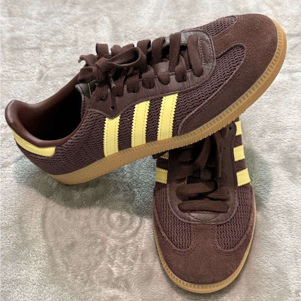 adidas Brown Sneakers with Yellow Stripes